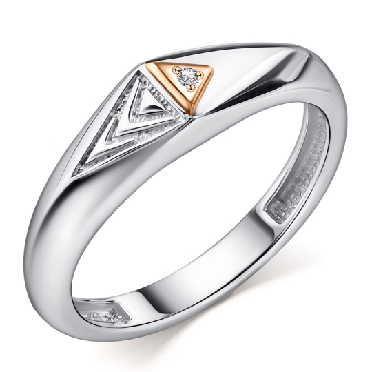 Кольцо из серебра с золотой вставкой и бриллиантом