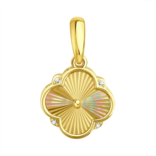 Кольцо из лимонного золота с алмазной гранью и фианитами