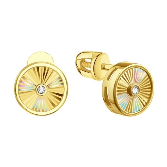 Серьги из белого золота с алмазной гранью и фианитами