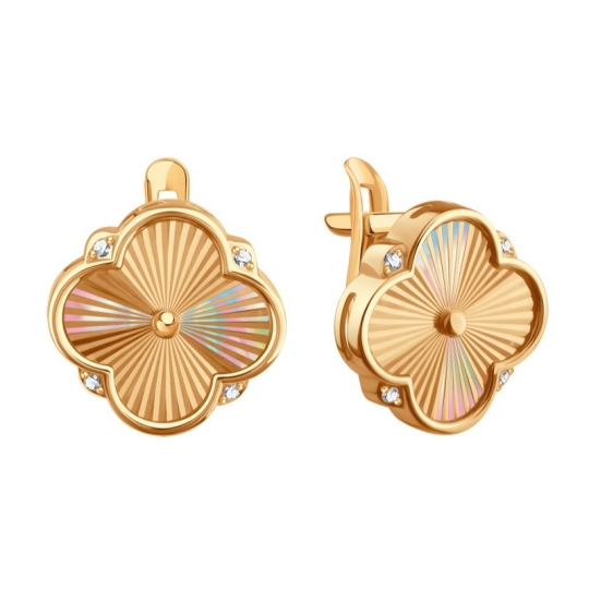 Кольцо из золота с алмазной гранью и фианитами