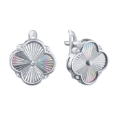 Серьги из белого золота с алмазной гранью и фианитами