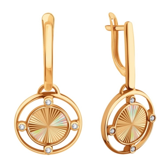 Серьги из белого золота с алмазной гранью и фианитами