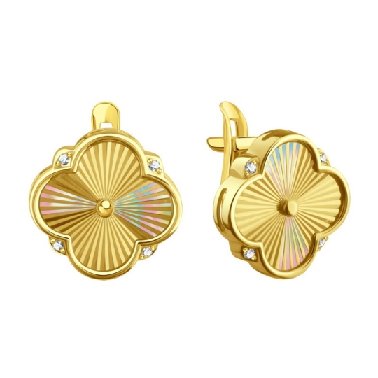 Серьги из золота с алмазной гранью и фианитами