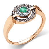 Кольцо из золота с бриллиантами, коньячными бриллиантами и изумрудом