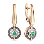 Серьги из золота с бриллиантами, коньячными бриллиантами и изумрудами