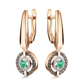 Серьги из золота с бриллиантами, коньячными бриллиантами и изумрудами