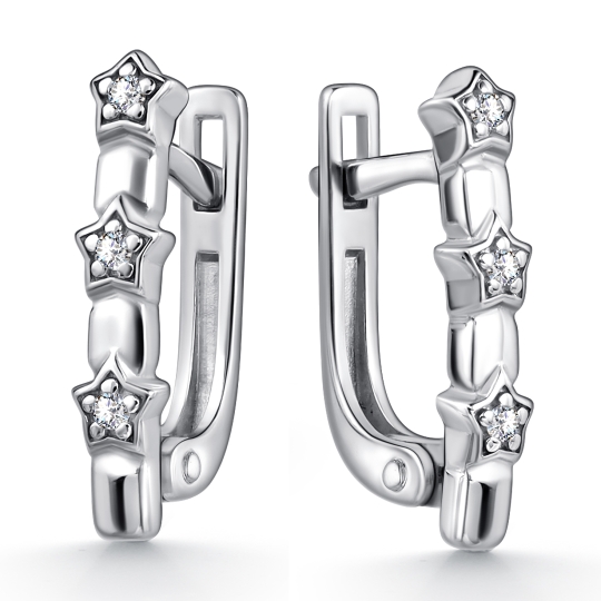 Серьги из серебра с горным хрусталем и фианитами