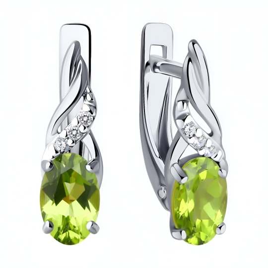 Кольцо из серебра с хризолитом и фианитами