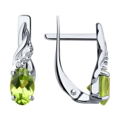 Серьги из серебра с хризолитами и фианитами