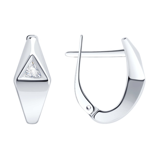 Одиночная серьга из серебра с фианитом