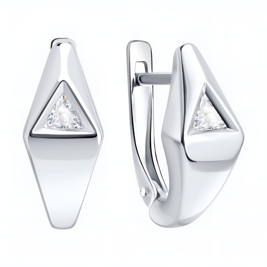 Одиночная серьга из серебра с фианитом