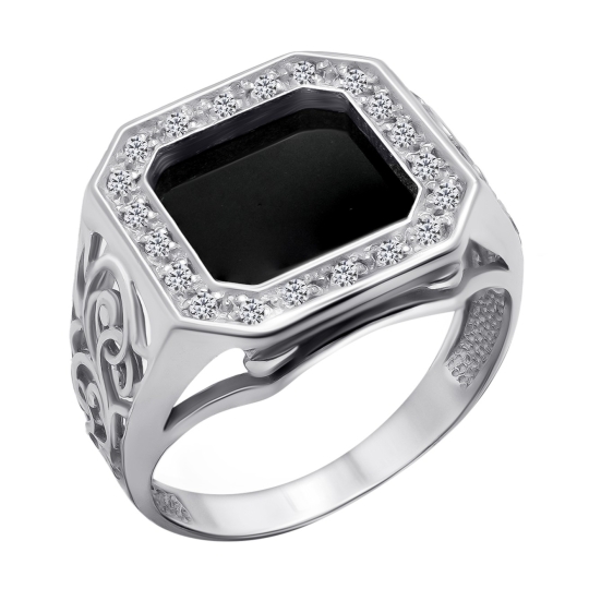 Кольцо из серебра с позолотой, аметистами и фианитами