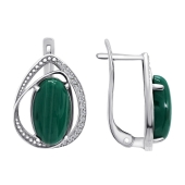 Серьги из серебра с малахитом и фианитами