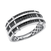 Кольцо из серебра с черными фианитами