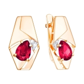 Серьги из золота с рубиновыми корундами и фианитами