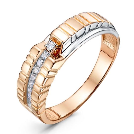 Кольцо из золота с рубиновыми корундами и фианитами