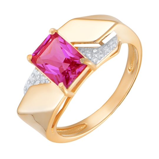 Серьги из золота с рубиновыми корундами и фианитами