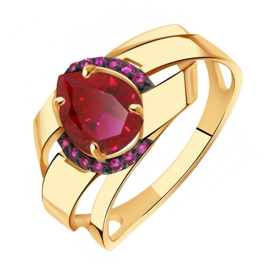 Серьги из золота с рубиновыми корундами и фианитами