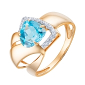 Кольцо из золота с топазом Swiss и фианитами