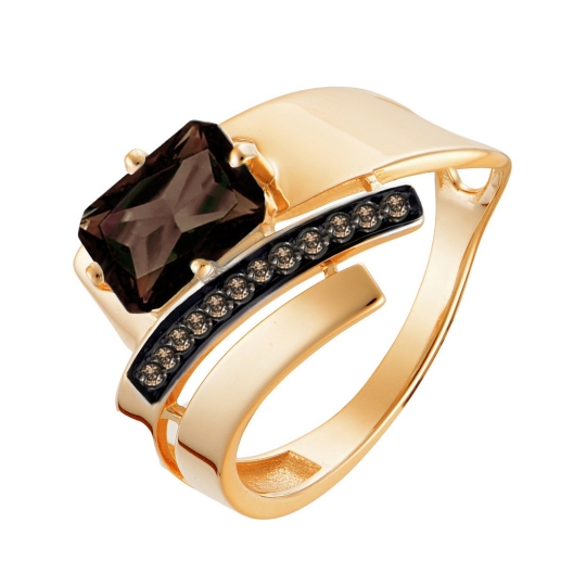 Кольцо из золота с черными бриллиантами и изумрудами