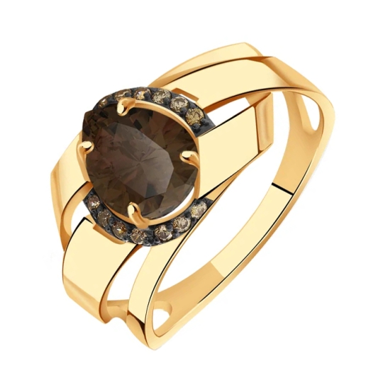 Серьги из золота с раухтопазами и фианитами