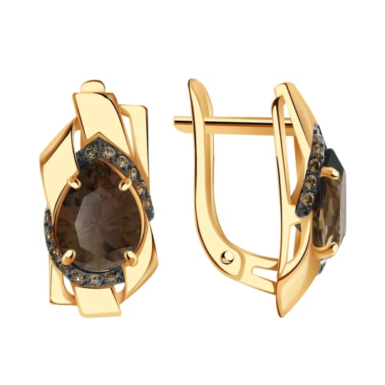 Серьги из золота с рубиновыми корундами и фианитами