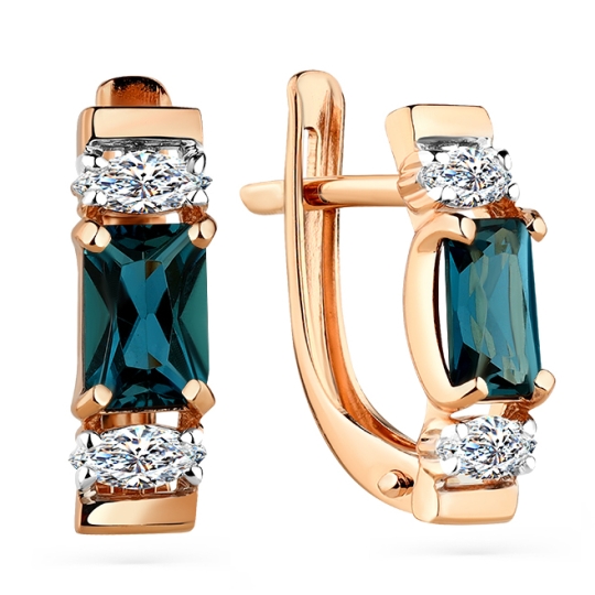 Серьги из золота с ситаллами турмалин и фианитами