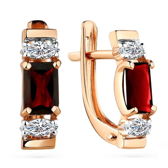 Серьги из золота с ситаллами турмалин и фианитами