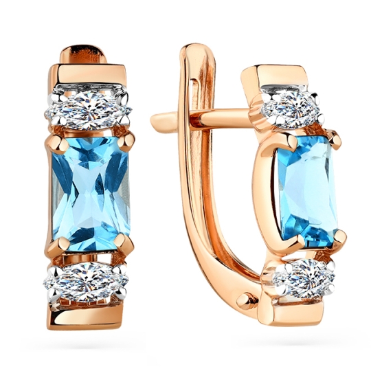 Серьги из золота с ситаллами турмалин и фианитами