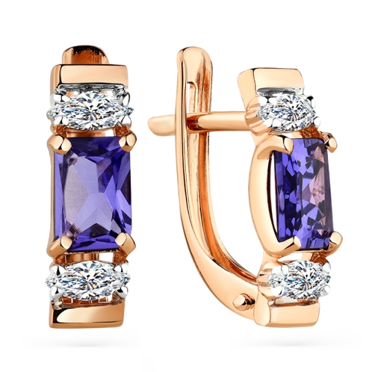 Серьги из золота с ситаллами турмалин и фианитами