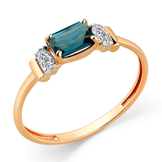 Кольцо из золота с топазом Swiss и фианитами