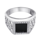 Кольцо-печатка из серебра с ониксом и фианитами