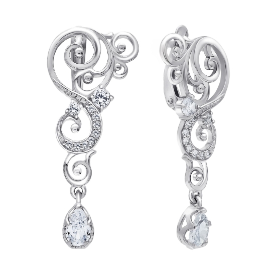 Серьги из серебра с ювелирными кристаллами и фианитами