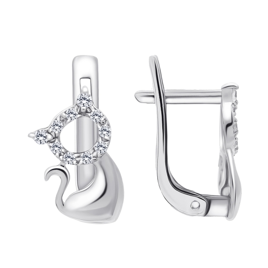 Серьги из серебра с жемчугом, эмалью и фианитами 