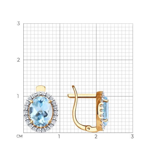 Серьги из золота с ювелирными кристаллами и фианитами