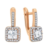 Серьги из серебра с позолотой и фианитами