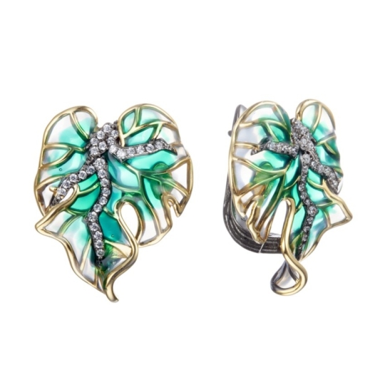 Серьги из серебра с позолотой, гранатами и фианитами