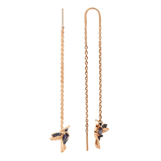 Серьги из серебра с позолотой и фианитами "Колибри"