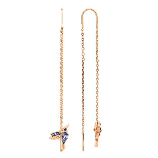 Серьги из серебра с позолотой и фианитами "Колибри"