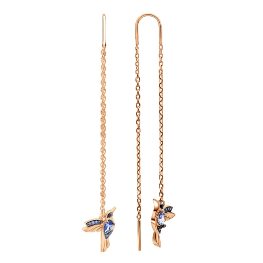 Серьги из серебра с позолотой и фианитами "Колибри"