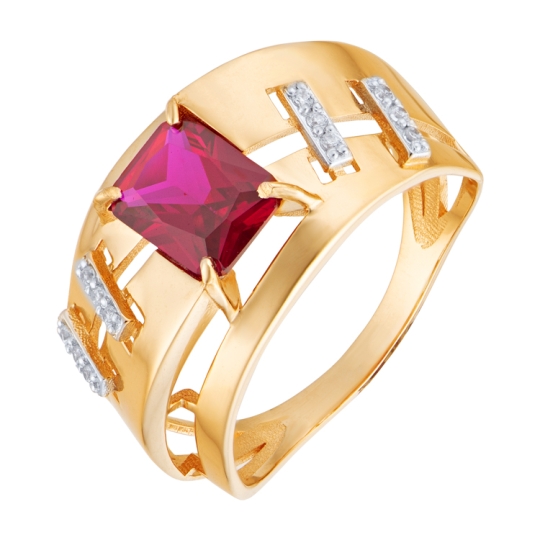 Серьги из золота с рубинами и фианитами