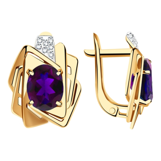 Серьги из золота с бриллиантами и халцедонами