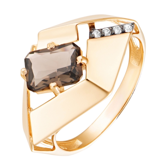 Серьги из золота с раухтопазами и фианитами