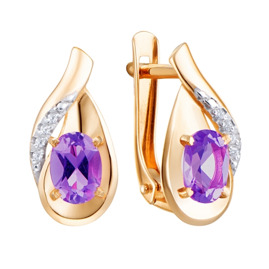 Кольцо из золота с аметистом и фианитами