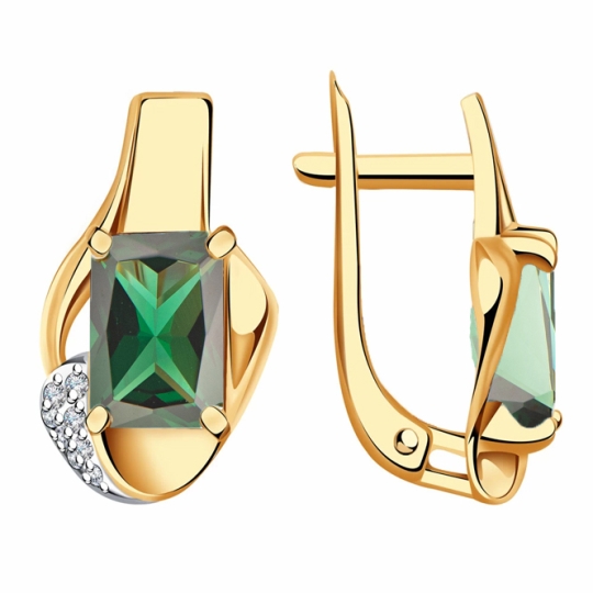 Серьги из золота с агатом, шпинелью и фианитами