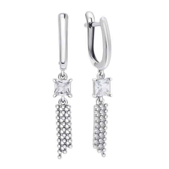 Серьги из серебра с позолотой и фианитами