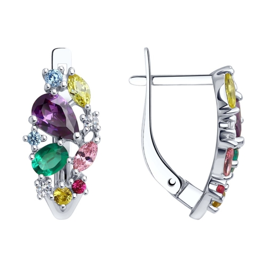 Серьги-трансформеры из серебра с фианитами