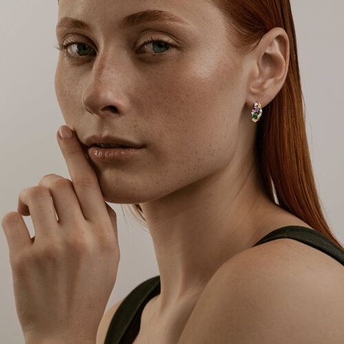 Серьги-трансформеры из серебра с фианитами