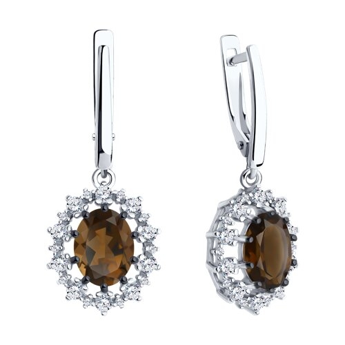 Серьги из серебра с топазами и фианитами