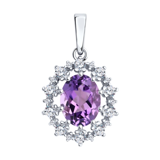 Кольцо из серебра с аметистом и фианитами